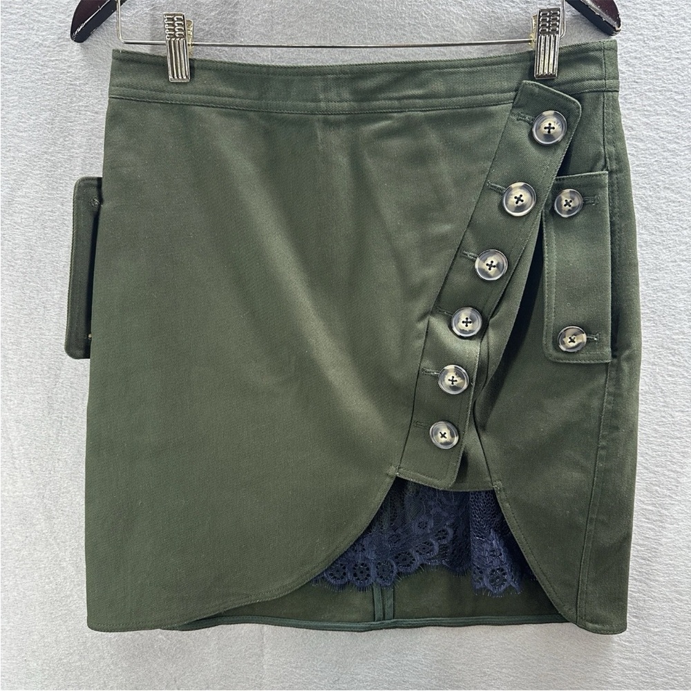 INTERMIX Green Asymmetrical Wrap Mini Skirt